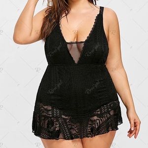 NEW Plus Size Black Lace Sexy Swim Dress